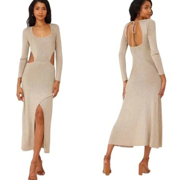 MISA Los Angeles Minka Cutout Gold Metallic Knit Midi Dress Size XS NWT - Picture 13 of 13